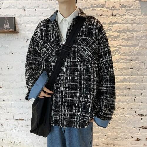 Ropa De Hombre 2020 Spring Autumn Plaid Frayed Long-sleeved Shirt Male Korean Loose Casual Trendy Shirt Jacket Men Clothing