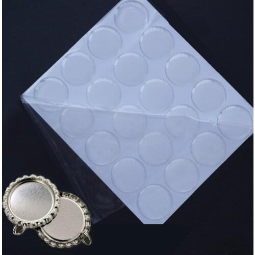 Sutoyuen 100 Pcs 1" 25.4mm Round Sliver Chrome Flattened Bottle Caps With Split Rings & 100 pcs Clear Circle Epoxy Dome Sticker