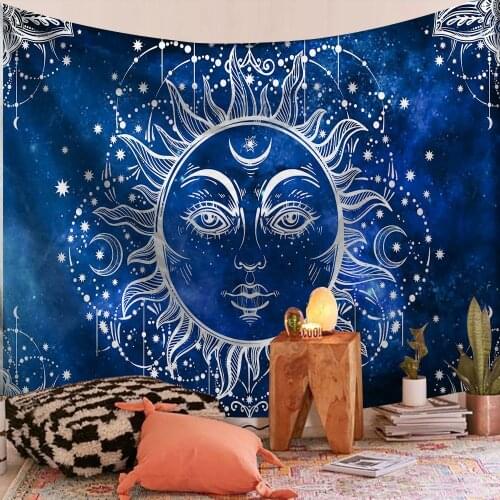 Baby Blue Sun Mandala Flowers Tapestry for Livingroom Photography Wall Decor