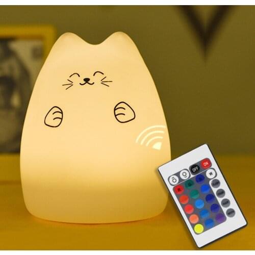 LED Night Light Silicone Remote Control 7 Colors Cute Cat Light Night Table Lamp Light for Room Kid Bedroom Home Light Decoratio
