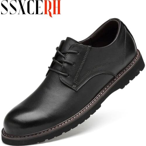 Men Leather Shoes High Quality Men Casual Natural Genuine Leather Oxford Elegant Lace-up Solid Working Shoes Evening Dresses