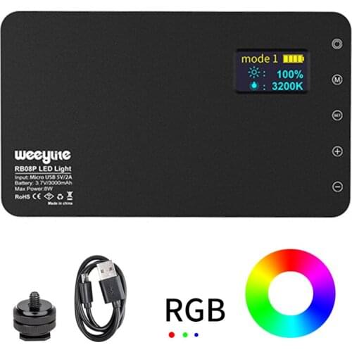 RB08/RB08P Ultra Thin Dimmable LED Video Light LED Display with Battery On Camera DSLR Photography Lighting Fill Light