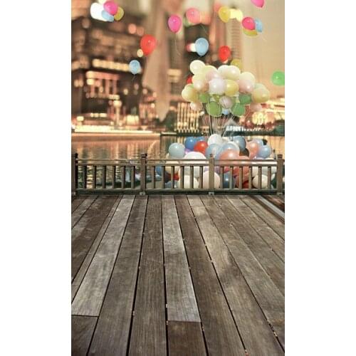 VinylBDS Digital Printing Background fundo Flying balloons bunch Wood Floor For Children backgrounds LK 2219