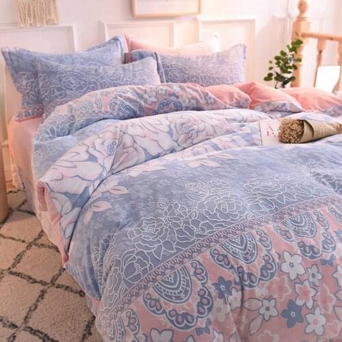 High Grade 3/4pcs Bedding Set King Queen Soft Short Plush Bedding Set Winter Thick Velvet Quilt Cover Bed Sheet Pillowcase