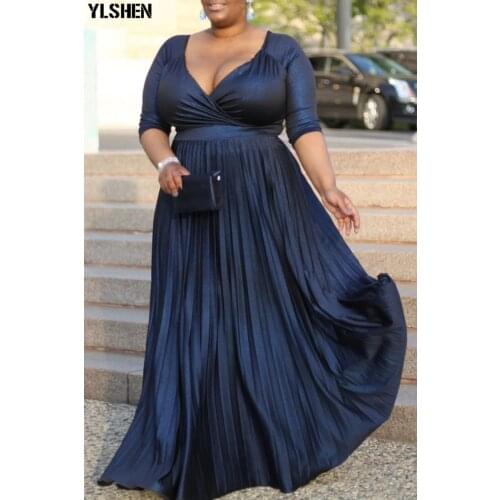 XL-5XL Plus Size Clothes African Dresses for Women 2021 Summer Pleated Long Maxi Dress Africa Dashiki V-neck Robe Africain Femme
