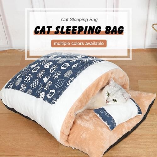Japanese Cat Bed Winter Removable Warm Cat Sleeping Bag Deep Sleep Pet Dog Bed House Cats Nest Cushion with Pillow