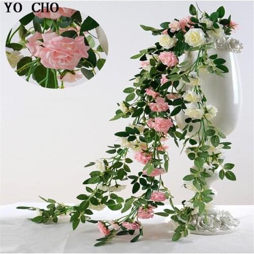 YO CHO Fake Rose Flower String Wedding Wall Background Decoration Garland Diy Chrismas Wreath Home Garden Decor Artificial Vines