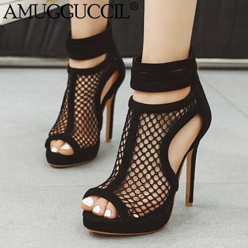 2020 Plus Big Size 33-50 Black Apricot Zip Fashion Sexy High Heel Platform Females Ladies Sandals Women Summer Boots X1984