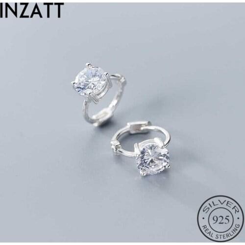INZATT Real 925 Sterling Silver Geometric Zircon Round Hoop Earrings For Fashion Women Fine Jewelry Minimalist Accessorie Gift