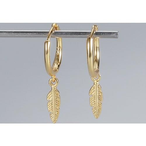 DORIN 925 Sterling Silver Feather Minimlist Hoop Earrings for Women Fine Jewelry Accessory chic Girl Gift