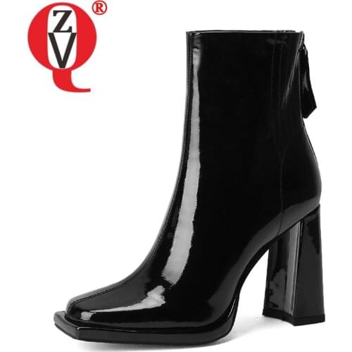 ZVQ Women winter New Style Leisure working short boots Good Qualtiy Genuine Leather Pumps Heels Mature Solid color Square Toe