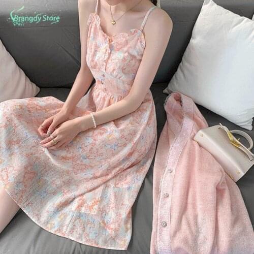 Sexy Strap Dresses Summer 2021 Ladies Aesthetic Korean Fashion Cottagecore Elegant Harajuku Pink Vintage Dresses Dropshipping
