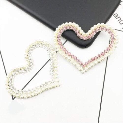 20pcs Heart Pearl Strass Crystal Rhinestone Buckle For Wedding Invitation Diamante Ribbon Crown Brooch Flatback Jewelry Garment
