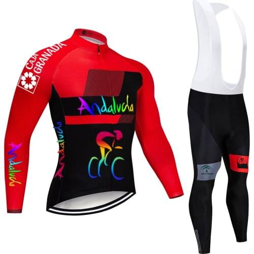 2021 Red Team Andalucia Cycling Jersey Set Long Sleeve Spring Autumn Ropa Ciclismo Racing Team Bike Clothing MTB Bike 20D Gel