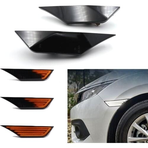 2x Smoked Lens Turn Signal Dynamic Side Marker Lamp Repeater Indicator Light Blinker For Honda Civic 2016-2020