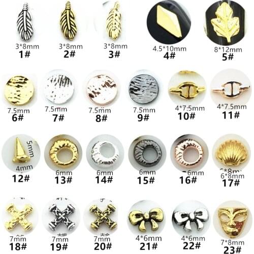 50pcs/pack Japan 3D Nail Art Decorations Metal Nail Accessories Alloy Leaf Cross Circle Nail Parts DIY Alloy Supplies for Nails