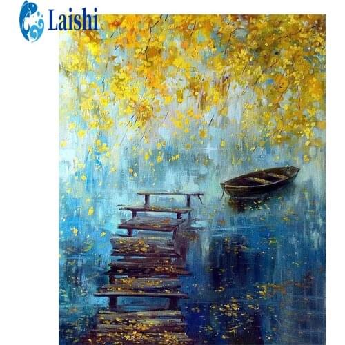 DIY Diamond painting Maple Leaf Boat River circle full character mosaic Diamond embroidery cross stitch mosaic home decor label