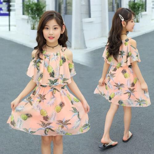 Big Girls Chiffon Summer Dress 2019 Teenagers Dress Floral Girls Dresses Kids Girl Clothes Size for 3 4 5 6 7 8 9 10 11 12 years