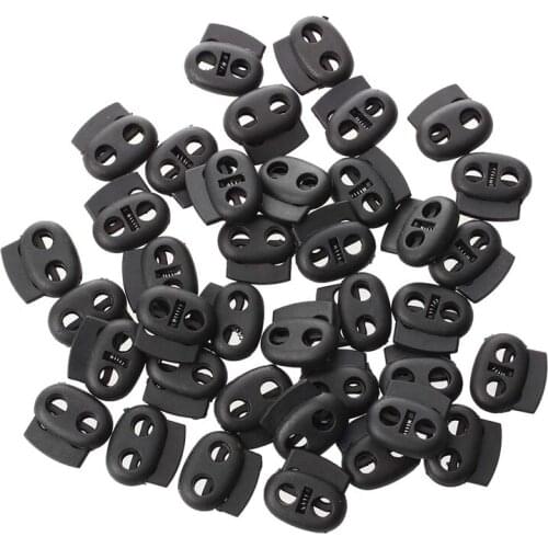 Double Hole Spring Loaded Drawstring Rope Cord Locks Black 40 Pcs