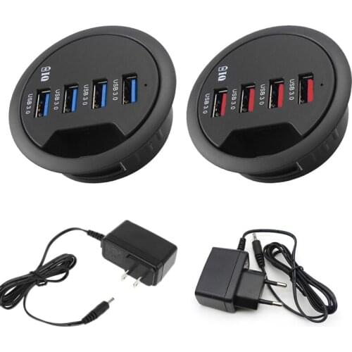 EU US Power Adapter Mounting In-Desk 4 Ports USB 3.0 Hub Multi Splitter for PC Desktop Computer Laptop Mouse Keyboard