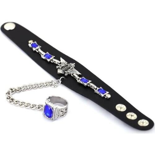 H&F 3 color Anime Black Butler Kuroshitsuji Bracelet Leather Wristband blue stone charm bracelet Cosplay Unisex For Fan