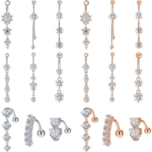ZS Punk Surgical Steel Belly Piercing Button Rings Clear CZ Round Crystal Navel Rings Belly Nombril Jewelry for Women Men