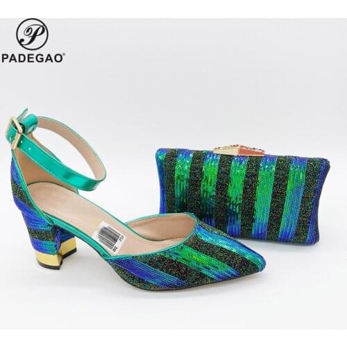 Royal blue italian shoes with matching bag 10.5CM african shoes and bag matching set for party italian shoes and bags set