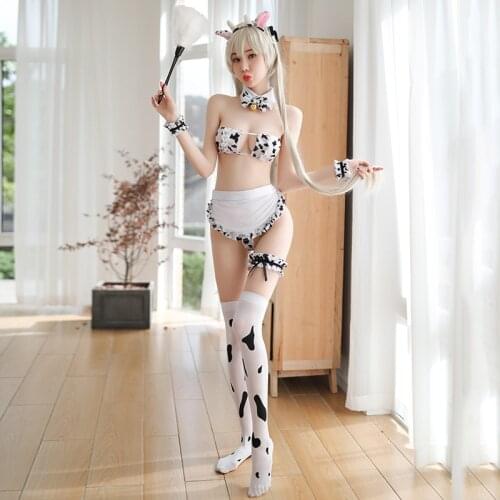 Cosplay Cute Cow Sexy Lingerie Devil Uniform Cupless Bra Stripper Clothes Sexy Dairy Japanese Christmas Women Lingerie Set