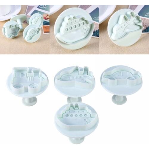 L 4pcs/lot Car Train Ship Plane Fondant Mold Cutter Cake Cookie Sugarcraft Decor Moulds