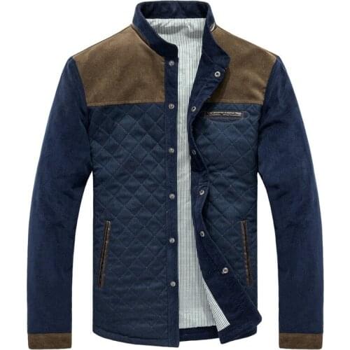 Casual Jacket Men Spring Autumn Thin Vintage Slim Fit Mens Jackets Stand Collar Patchwork Corduroy Multi-pocket chaqueta hombre