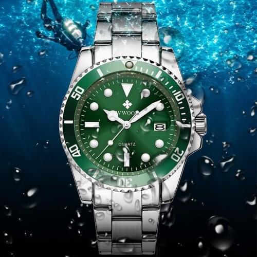 2021 Men Watches WWOOR New Luxury Green Quartz Watch Male Auto Date Luminous Diving Sport Waterproof Wristwatches Reloj Hombre