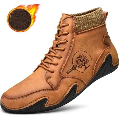 Men Winter Autumn Warm Platform Ankle Snow Boots Split With PU Leather Casual Dress Oxfords Shoes Male Handmade Outdoor Sneakers