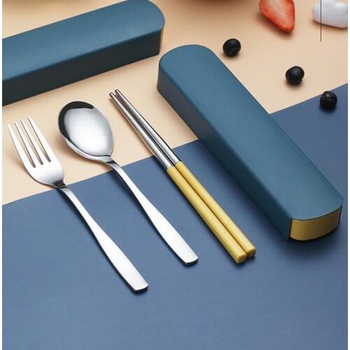 Portable Travel Tableware Set Stainless Steel Dinnerware With Box Kitchen Fork Spoon Dinner Set For Kid School Cutlery
