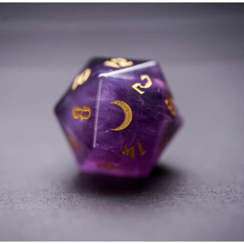 Natural Gemstone D20 Dice Handmade Engrave Logo Magic Symbol Polyhedral Dice For RPG COC D&D Table Board Games Christmas Gift