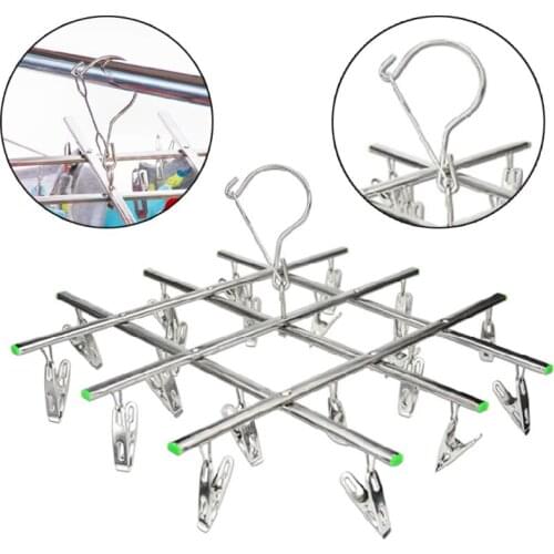 New Windproof Laundry Hanger Collapsible Stainless Steel Hanging Rack 20 Clothespin