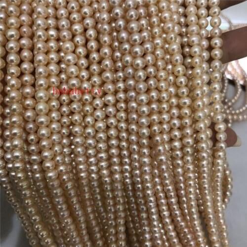 Wholesale 2PCS New Fashion Simple Natural 5-6MM pink Nearly circular pearl AAA loose beads DIY 15"