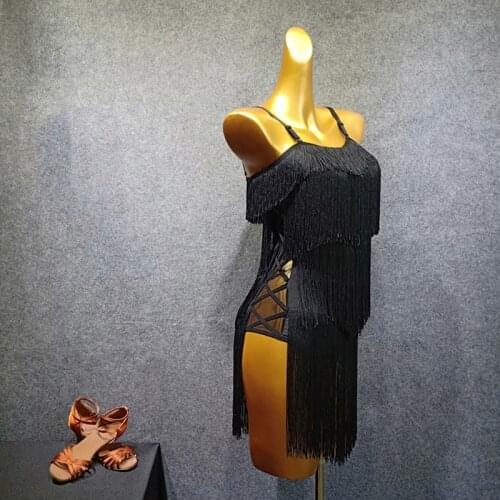 Latin Dance Strap Dress Adult Women Tassel Dancewear Samba Cha Cha Tango Competition Cloth Stage Performance Costumes
