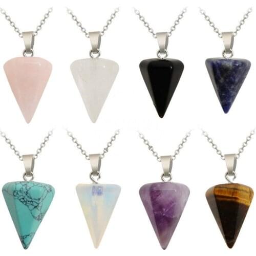 CANZE Multicolor Natural Stone Pendant Hexagonal Taper Pendulum Rough Stone Crystal Pendant Hexagonal Taper Jewelry