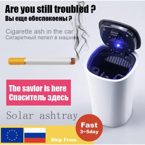 Portable Car Ashtray With Blue LED Light Automatic Solar Energy Auto Cigarette Smoke Cup Ash Tray For Car Car Accessories