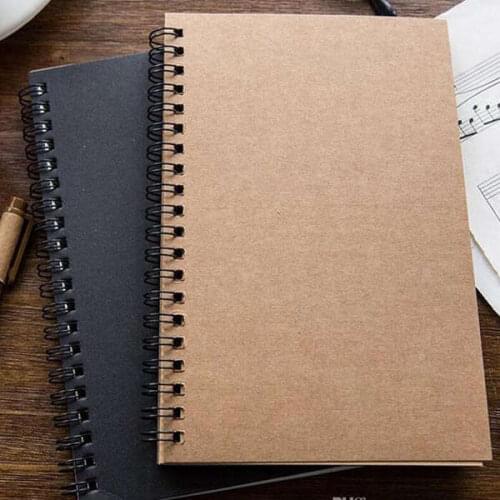 Portable Business Kraft Papers Notepads Black Drawing Sketch Notebook Spiral Journal Notebooks School Office Suppliers