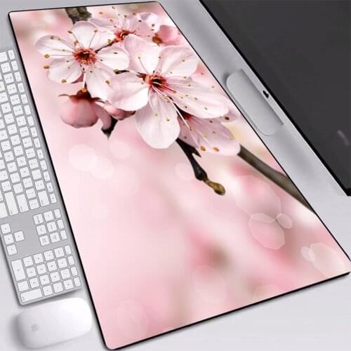 Flower Pink Mice Mat Large Size Custom Personality Mouse-pad 90x40cm Anti-slip Waterproof with Sewn Edges Desktop Mats for Girls
