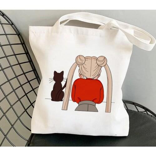 Shopper Girl back view Sailor Meow Kawaii Bag Harajuku women Shopping Bag Canvas Shopper Bag girl handbag Tote Shoulder Lady Bag