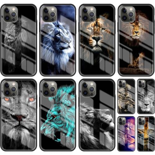 Glass Case For iPhone 11 12 Pro Max Mini XR X 7 8 Plus XS SE 2020 6 6S Tempered Phone Cover Funda Capa Lion Alpha Male Coque Sac