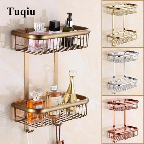 Bathroom Corner Shelf Soap Holder Dual Tier Brass Gold/Chrome bathroom shelves bathroom shampoo holder basket bathroom holder