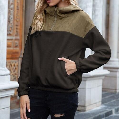 Spring ladies sweatshirt stitching color hoodie ladies basic fleece loose sweatshirt