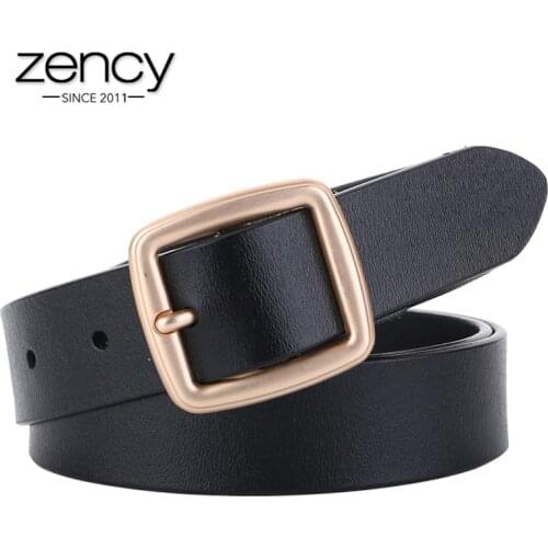 Zency Women Belts Luxury Brand 100% Genuine Leather High Quality Fashion Pin Buckle Waist Belt For Jeans Black White Brown