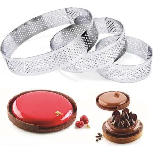 1pcs Circular Tart Ring French Dessert Stainless Steel Perforation Fruit Pie Quiche Cake Mousse Mold Kitchen Baking Mould