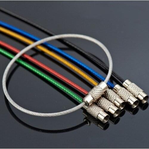 1000 Pcs/lot Stainless Steel Wire Keychain Key Cable Ring Rope 7 Colors Rubber Tubing Screw Locking Tool