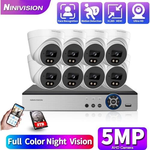 1080P 5MP Super HD H.265 8CH AHD DVR CCTV Security Camera System In/outdoor Color Night Vision Email alert Dome Camera For Home