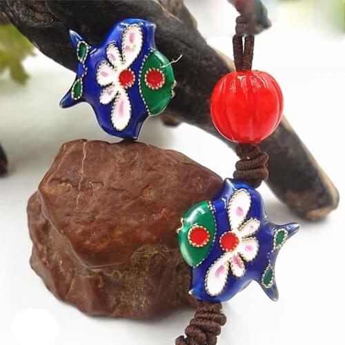 2pcs/lot Fancy Cloisonne Craft Fish Spacer Beads 18x7mm Metal Enamel Nepal Charm Pendant Beads Women Handmade Jewelry Making